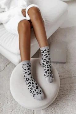 Milena Skarpetki Damskie W Panterkę Szare