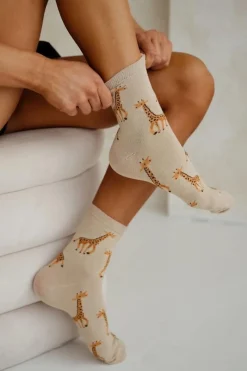 New Milena Skarpetki Damskie W Żyrafy Beżowe