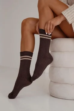 Hot Skarpetki Damskie Warkocz Z Paskami Czekoladowe Skarpetki|Skarpetki