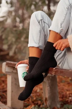 Hot Skarpetki Damskie Wełna Merino Czarne Skarpetki|Skarpetki