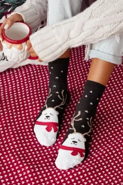 Skarpetki|Skarpetki>Milena Skarpetki Damskie Świąteczne Śpiący Miś Czarne