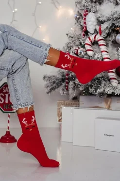Discount Skarpetki Damskie Świąteczne Renifer Czerwone Skarpetki|Skarpetki