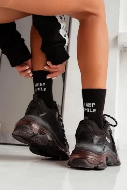 Hot Milena Skarpetki Damskie Z Napisem Keep Smile Czarne