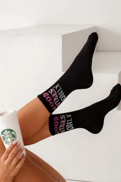 Skarpetki|Skarpetki>Milena Skarpetki Damskie Z Napisem Good Vibes Only Czarne