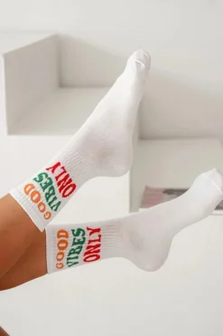 Skarpetki|Skarpetki>Milena Skarpetki Damskie Z Napisem Good Vibes Only Białe Biały