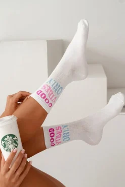 Skarpetki|Skarpetki>Milena Skarpetki Damskie Z Napisem Good Vibes Only Białe