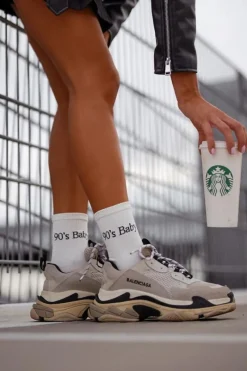 New Milena Skarpetki Damskie Z Napisem 90's Baby Ecru