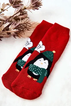 Sale Skarpetki Dziecięce Błyszczące Pingwin Czerwone Skarpetki|Skarpetki