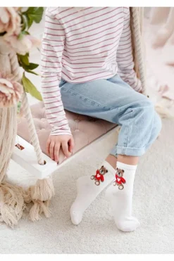 Skarpetki|Skarpetki>Milena Skarpetki Dziecięce Młodzieżowe Miś Ecru Biały
