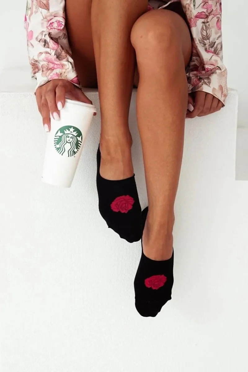 Skarpetki|Skarpetki>Milena Skarpetki Microstopki Damskie Bawełniane Róża Czarne Czarny