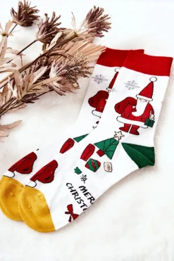 Skarpetki|Skarpetki>Aura.via Skarpetki Męskie Mikołaj Z Prezentem Białe