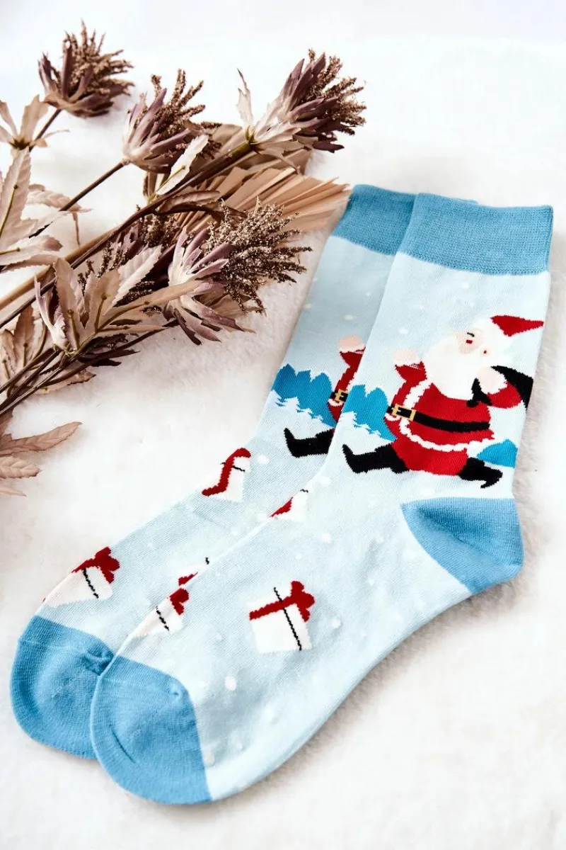 Skarpetki|Skarpetki>Aura.via Skarpetki Męskie Mikołaj Z Workiem Niebieskie