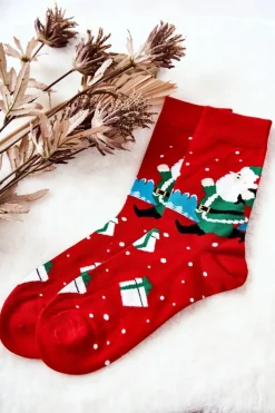 Skarpetki|Skarpetki>Aura.via Skarpetki Męskie Mikołaj Z Workiem Czerwone