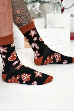 Outlet Skarpetki Męskie Świąteczne Pierniki Czarne Skarpetki|Skarpetki