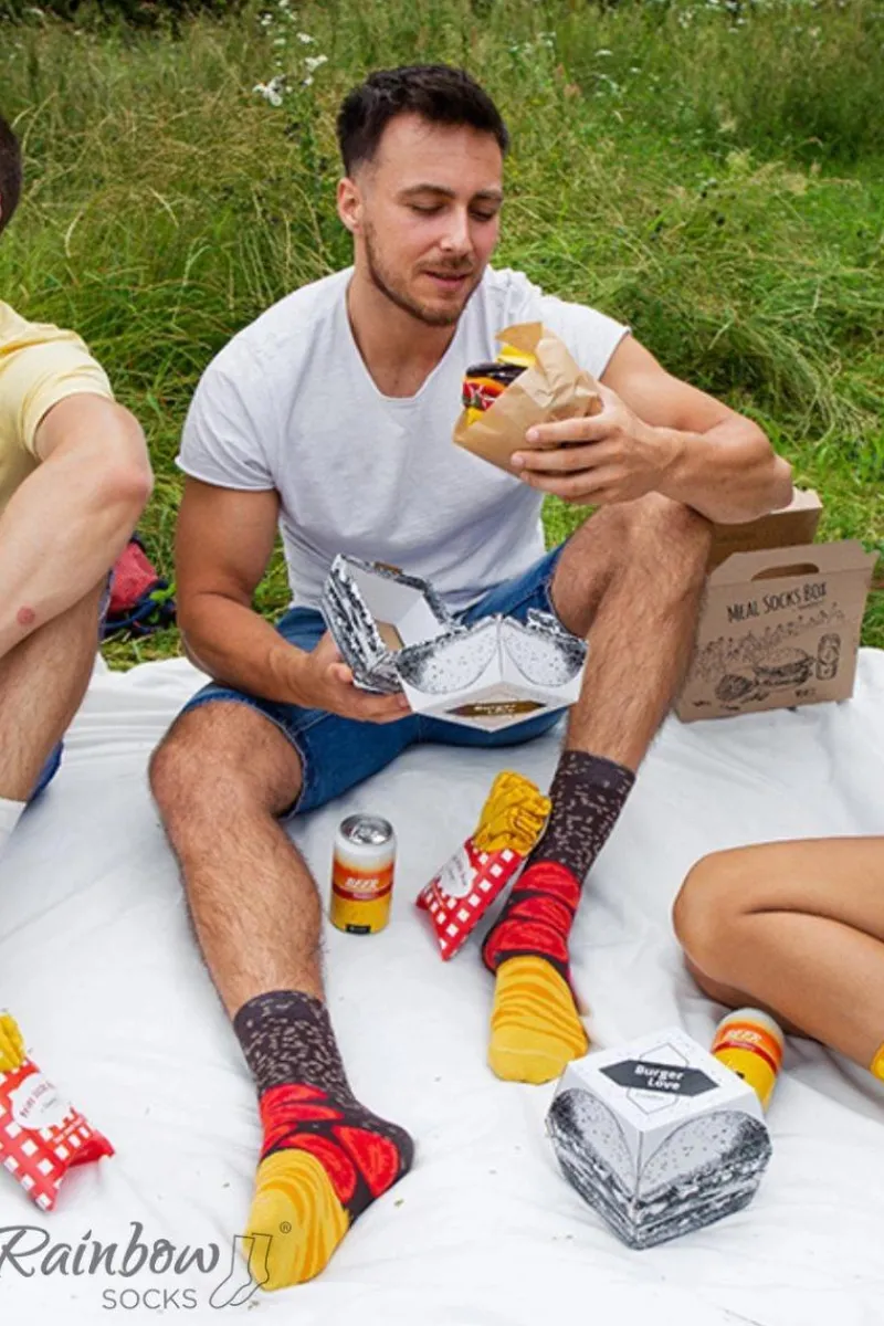 Hot Skarpetki Rainbow Socks Meal Socks Box Burger Frytki Piwo 5 Par Skarpetki|Skarpetki