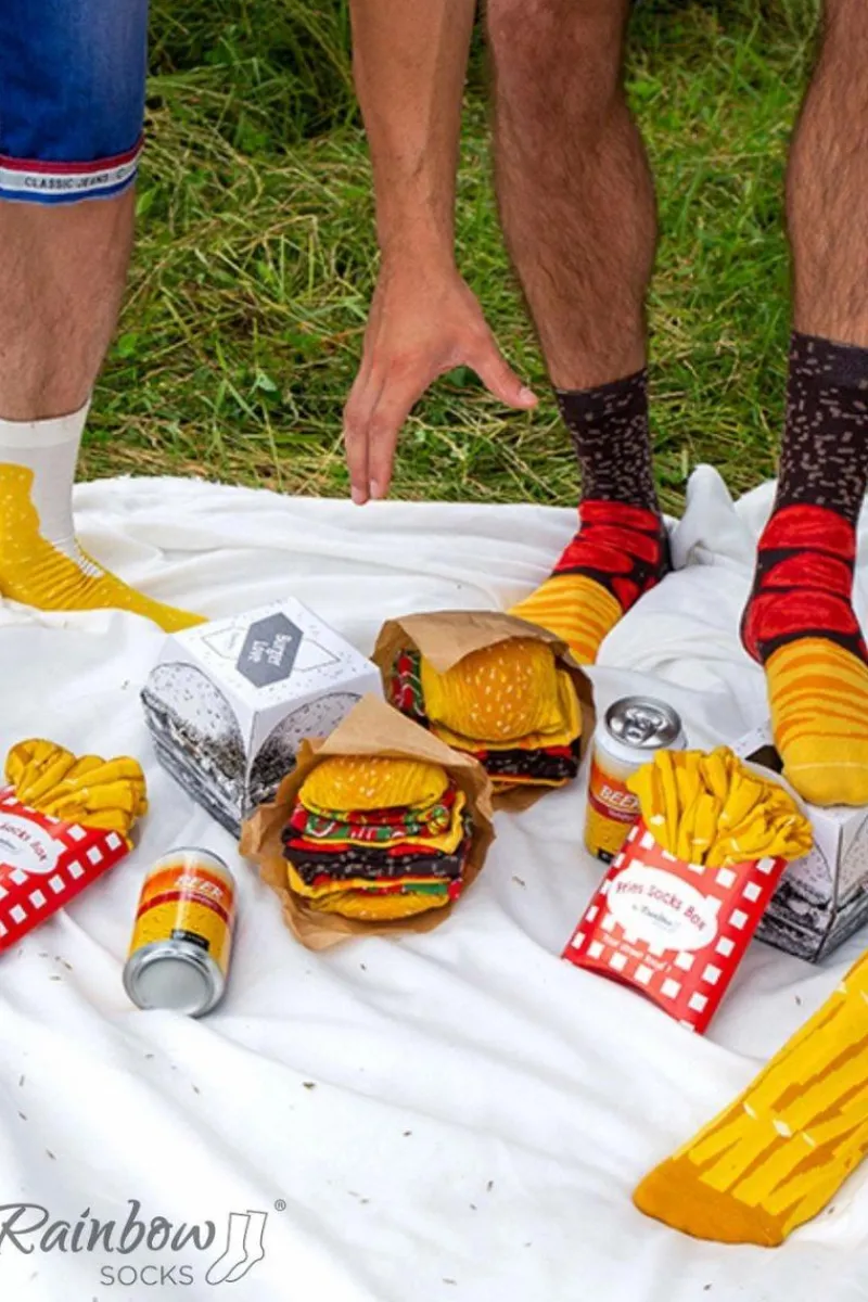 Hot Skarpetki Rainbow Socks Meal Socks Box Burger Frytki Piwo 5 Par Skarpetki|Skarpetki