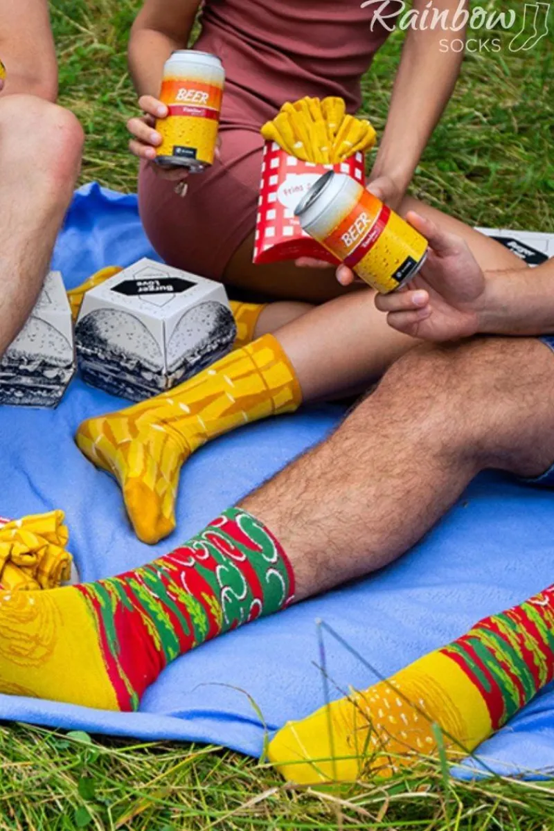 Hot Skarpetki Rainbow Socks Meal Socks Box Burger Frytki Piwo 5 Par Skarpetki|Skarpetki