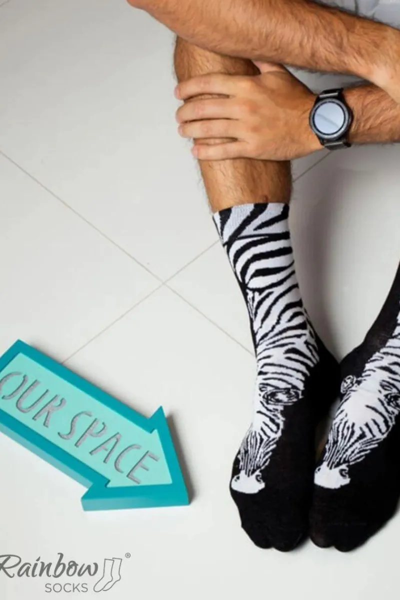 Skarpetki|Skarpetki>ZOOKSY/RAINBOW SOCKS Skarpetki Rainbow Socks W Motywy Zwierzęce Zebra Panda Czarno-Białe 2 Pary Fioletowy