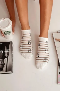 Skarpetki|Skarpetki>Milena Skarpetki Stopki Damskie Bawełniane Pandy I Paski Ecru Biały