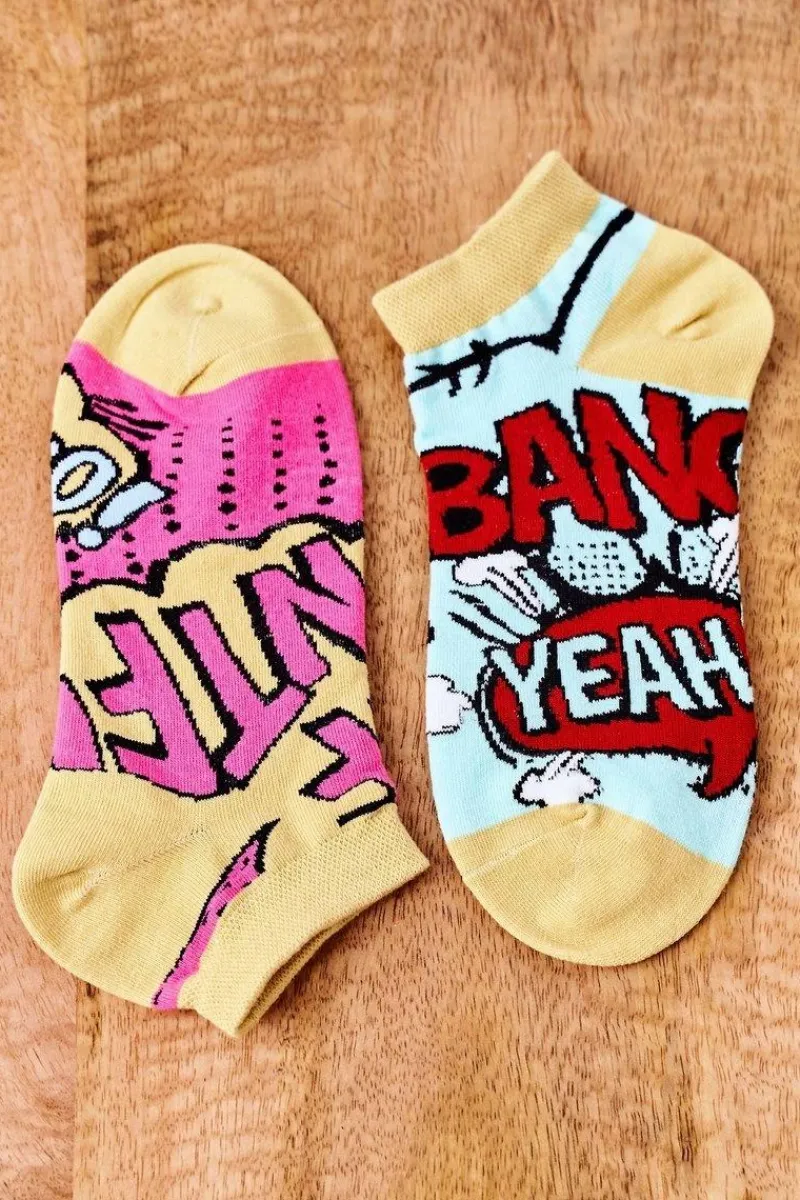 Hot Skarpetki Stopki Nie Do Pary Z Napisami Miętowo-Żółte Skarpetki|Skarpetki