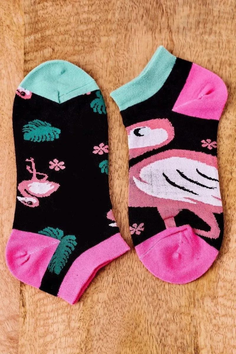 Boto Skarpetki Stopki Nie Do Pary Z Flamingiem Czarno-Różowe