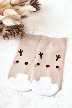 Outlet Skarpetki Stopki Renifer Beżowe Skarpetki|Skarpetki