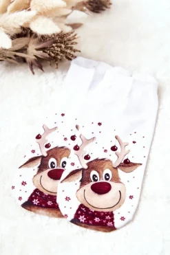 Hot Skarpetki Stopki Renifer Z Bombkami Białe Skarpetki|Skarpetki