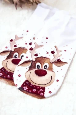 Hot Skarpetki Stopki Renifer Z Bombkami Białe Skarpetki|Skarpetki