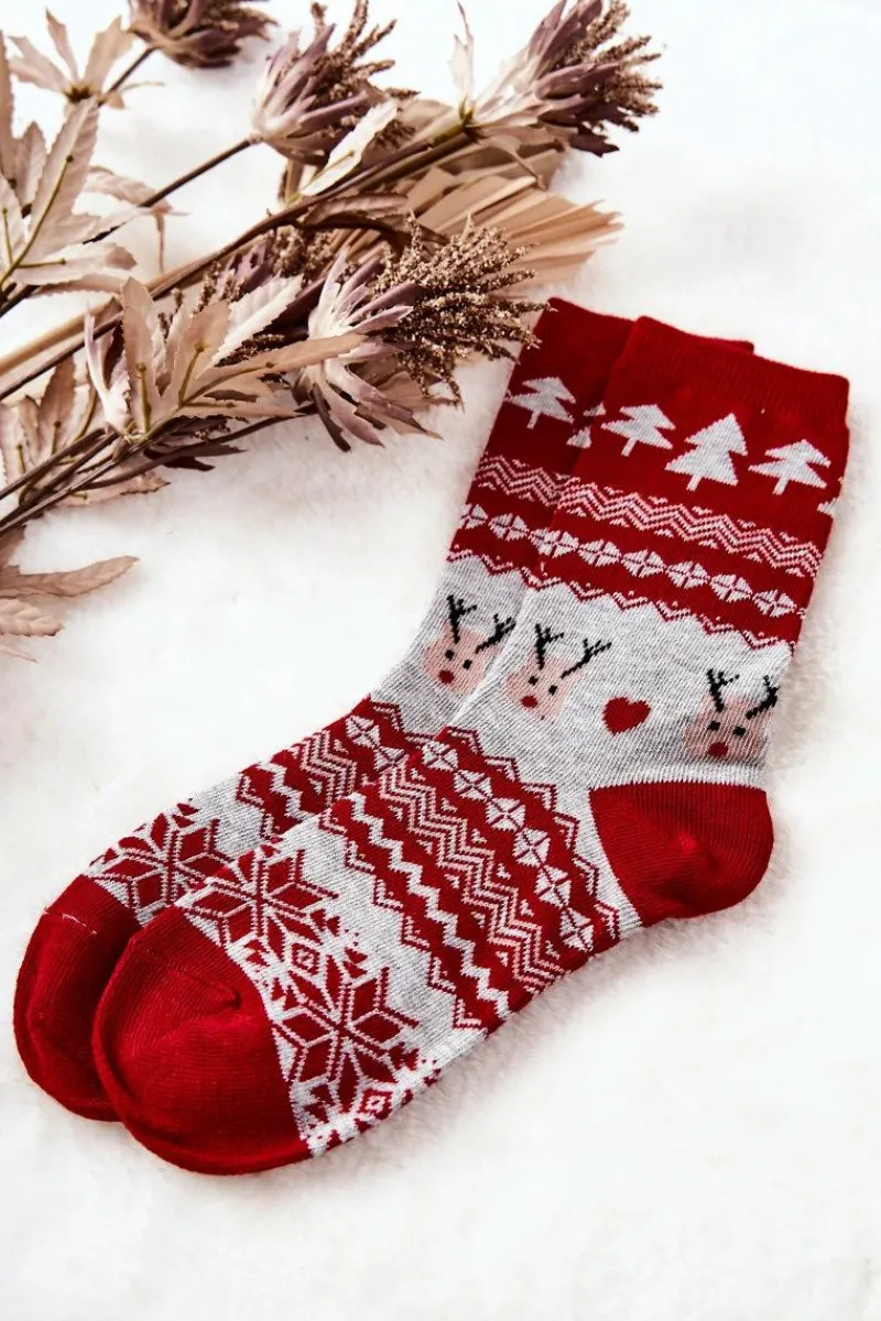 Skarpetki|Skarpetki>Aura.via Skarpetki W Świąteczny Wzór Czerwono-Szare