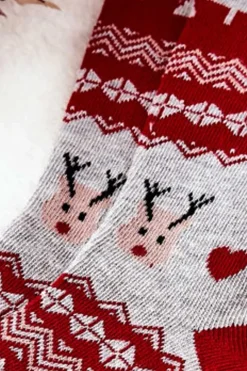 Skarpetki|Skarpetki>Aura.via Skarpetki W Świąteczny Wzór Czerwono-Szare