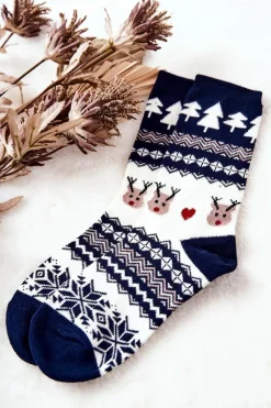 Skarpetki|Skarpetki>Aura.via Skarpetki W Świąteczny Wzór Granatowo-Białe