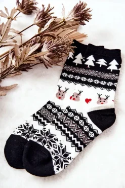 Best Aura.via Skarpetki W Świąteczny Wzór Czarno-Białe