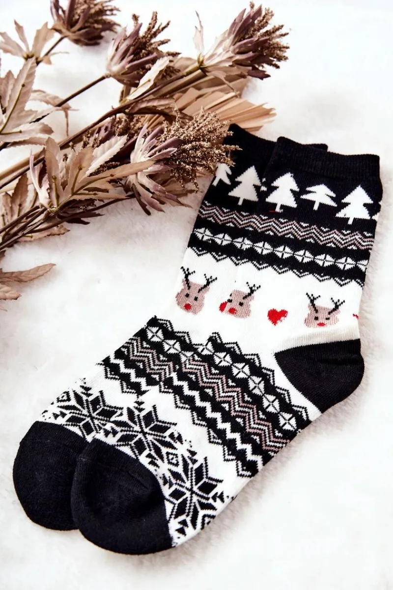 Best Aura.via Skarpetki W Świąteczny Wzór Czarno-Białe