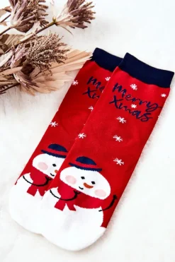Skarpetki|Skarpetki>Aura.via Skarpetki Świąteczne Bałwanek Czerwone