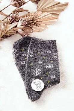 Online Skarpetki Świąteczne Śnieżynki Szare Skarpetki|Skarpetki