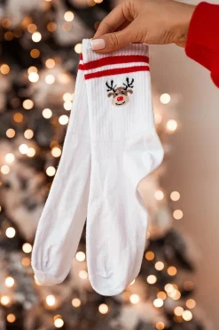New Skarpetki Świąteczne Renifer Prążek Z Paskami Białe Skarpetki|Skarpetki
