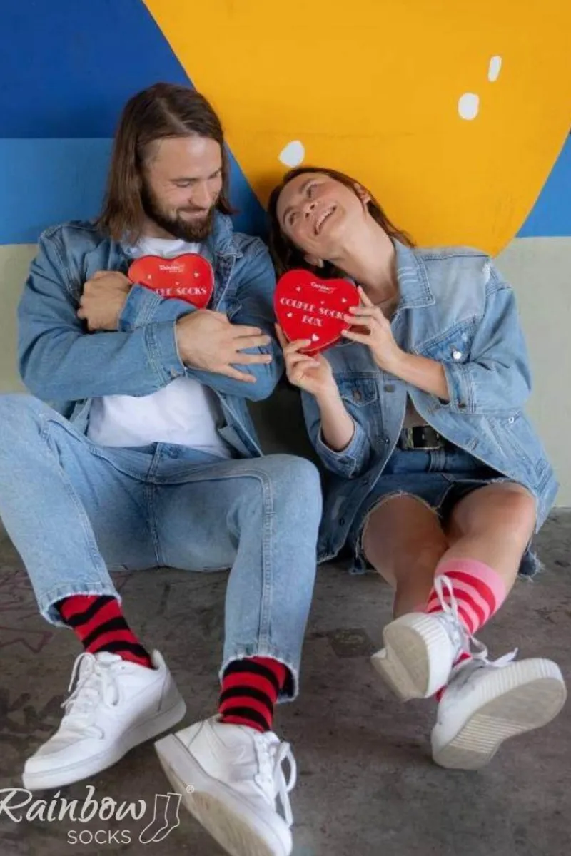 Sale Skarpety COUPLE BOX 2 Pary Pudełko Serce Rainbow Socks Skarpetki|Skarpetki