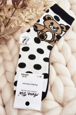 New Skarpety Damskie Nie Do Pary Z Misiem Biało-Czarne - Wzór 2 Skarpetki|Skarpetki