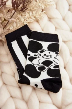 Outlet Skarpety Damskie Nie Do Pary Z Misiem Czarno-Białe - Wzór 3 Skarpetki|Skarpetki