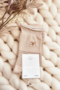 Outlet Skarpety Damskie We Wzory Jasnobeżowe Skarpetki|Skarpetki