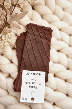 Skarpety Damskie Z Ozdobnym Tłoczeniem Brązowe Skarpetki|Skarpetki