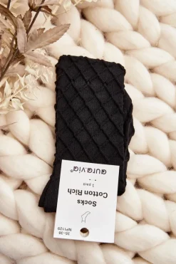 Online Skarpety Damskie Z Ozdobnym Tłoczeniem Czarne Skarpetki|Skarpetki