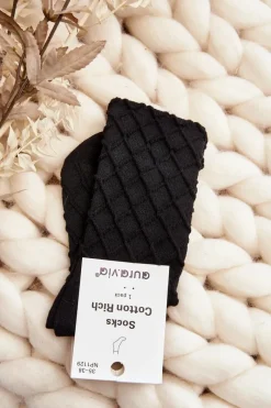 Online Skarpety Damskie Z Ozdobnym Tłoczeniem Czarne Skarpetki|Skarpetki