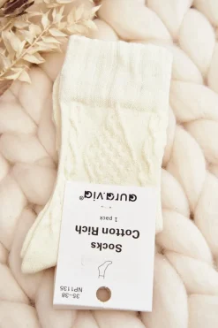 Hot Skarpety Damskie Z Tłoczeniem Kremowe Skarpetki|Skarpetki