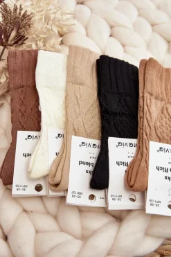 Skarpetki|Skarpetki>Aura.via Skarpety Damskie Z Tłoczeniem Brązowe