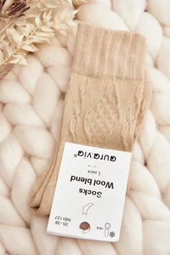 Online Skarpety Damskie Z Tłoczeniem Beżowe Skarpetki|Skarpetki