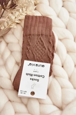 Skarpetki|Skarpetki>Aura.via Skarpety Damskie Z Tłoczeniem Ciemno Brązowe