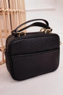 Discount Skórzana Torebka Kuferek VERA PELLE Czarna Torebki Kuferki|Listonoszki