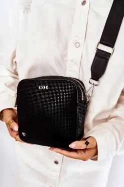 Torebki Klasyczne|Listonoszki>GOE Skórzana Torebka Listonoszka Z Sercem ZNJ015 Czarna