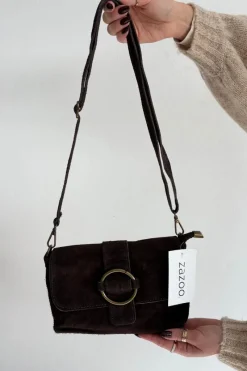 Listonoszki>Boto Skórzana Zamszowa Mała Torebka Czekoladowa Jessel Brązowy